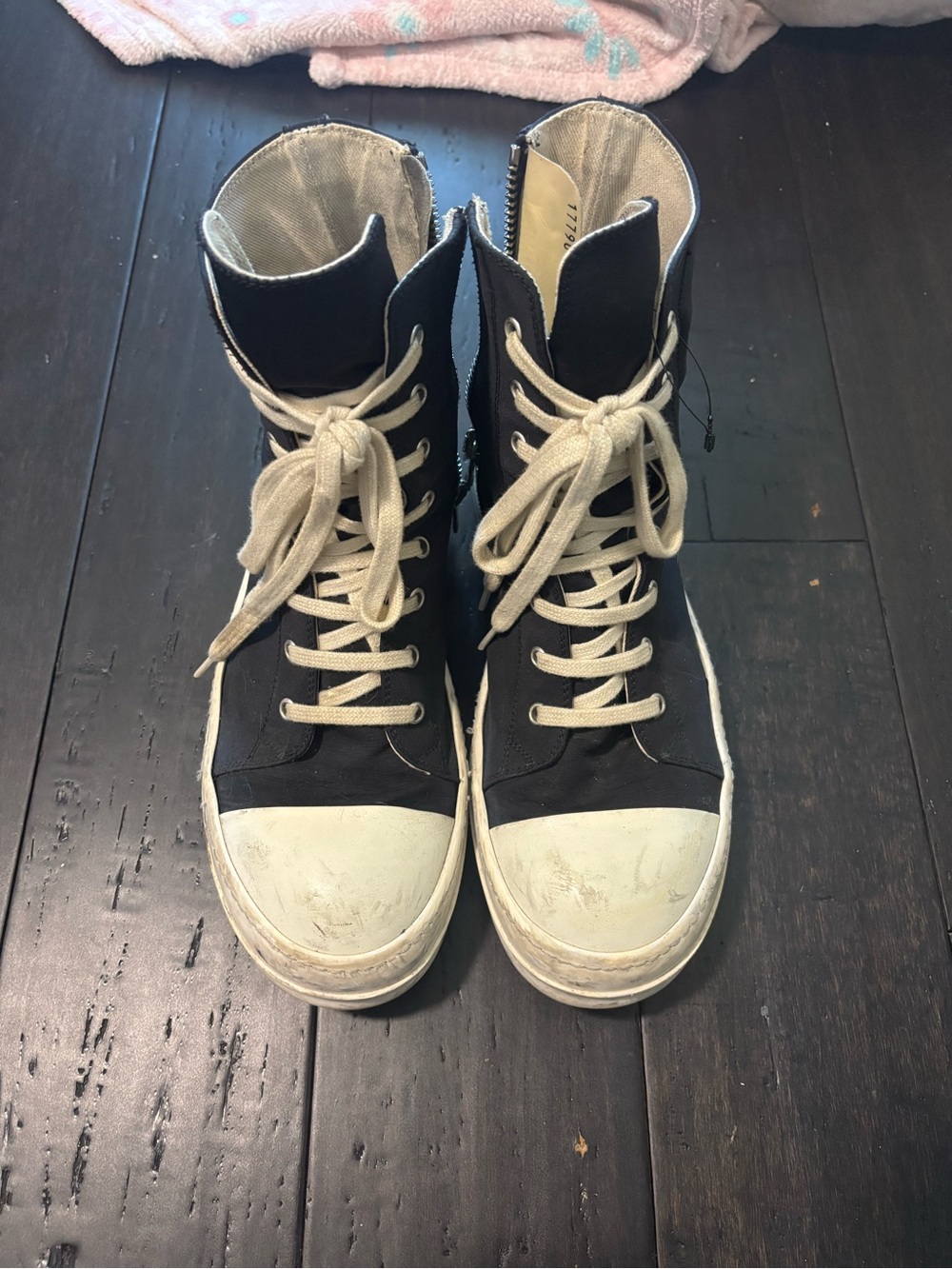Rick Owens Black High-Top Sneakers with White Soles